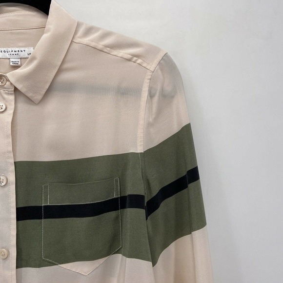 Equipment Blush Pink Striped Bell Cuff Silk Blouse - Picture 2 of 9